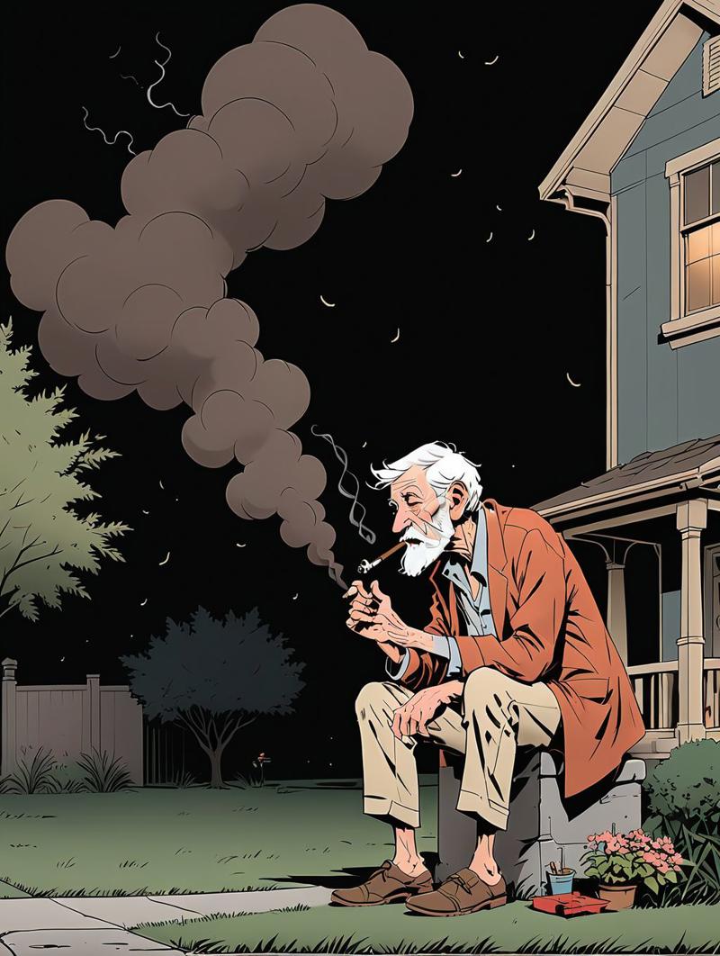 05478-225888337-_lora_Alec Soth style_1_Alec Soth style - Artwork by Alec Soth of an old man smoking a cigar outside in the front yard, comics r.jpg